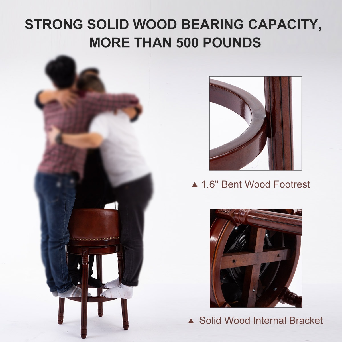 Seat height 26'' Cow top Leather Wooden Bar Stools, 360 Degree Swivel Bar Height Chair with Backs for Home Kitchen Counter